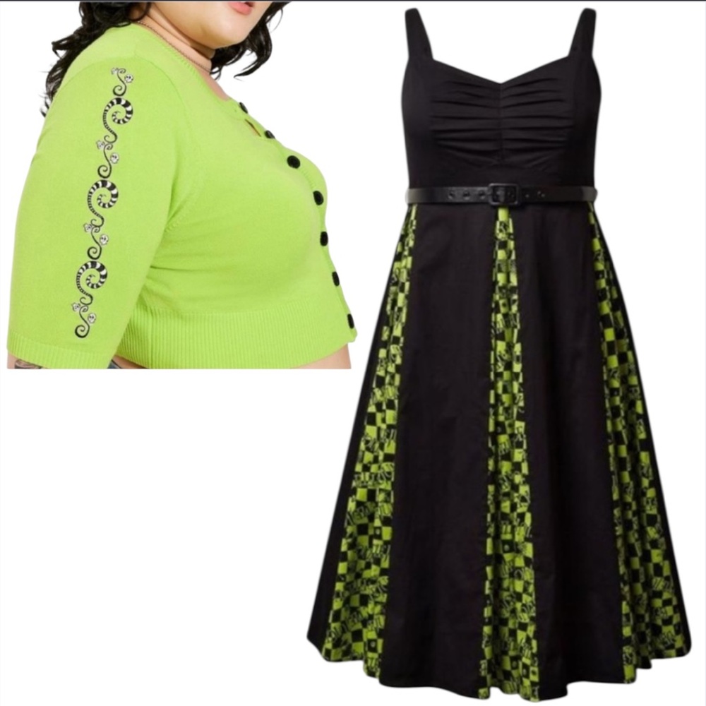 NWT Torrid set - Beetlejuice pinup girl dress and cropped cardigan